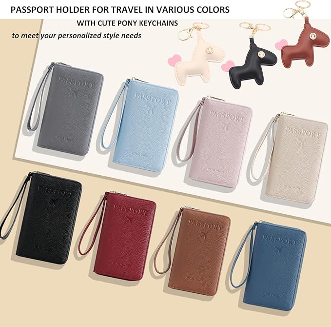 Multi-Functional Passport Holder Cover with Purse Charms,Premium Travel Wallet RFID Blocking Passport Cover Card Case for Holds Phones, Passports, Cash, Cards & Boarding Passes-Black