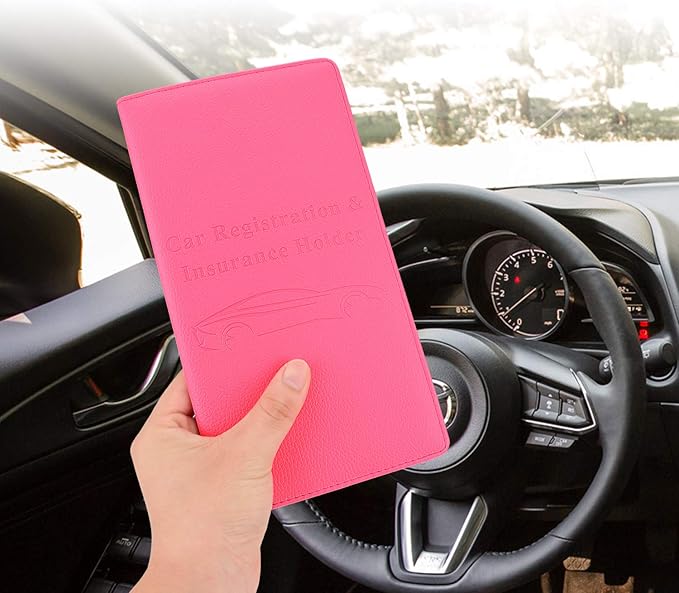 Cacturism Car Registration and Insurance Holder, Car Accessories Vehicle Glove Box Car Organizer Women Car Accessories with Magnetic Shut for Cards, Essential Document, Driver License, Hot Pink