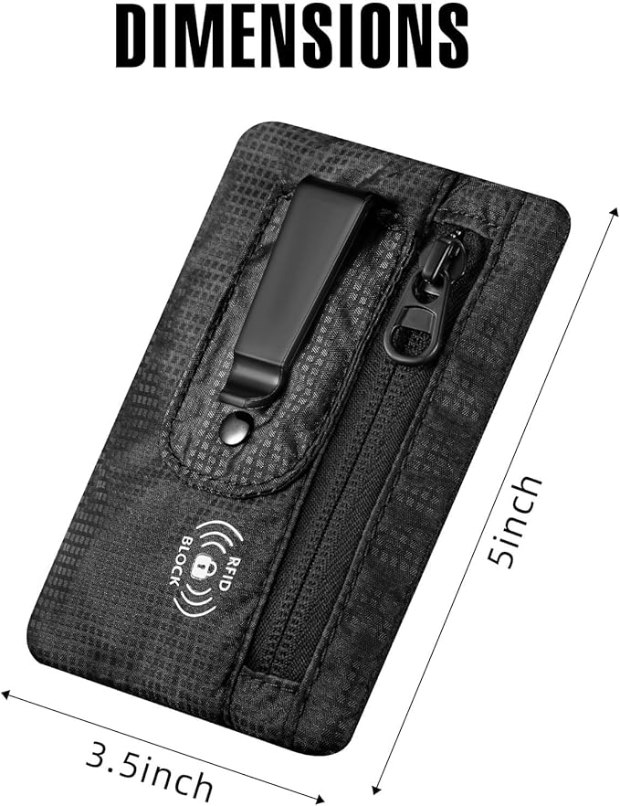 RFID Blocking Clip Stash Pocket, Compact Hidden Travel Belt Wallet for Cards & Cash - Slim Pickpocket-Proof Design for Everyday Carry (Black, Medium)