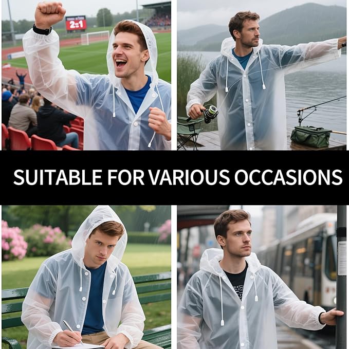 12 Pack Rain Poncho for Adults, Waterproof EVA Raincoats with Hood and Drawstring Reusable Cape for Women Men, Translucent