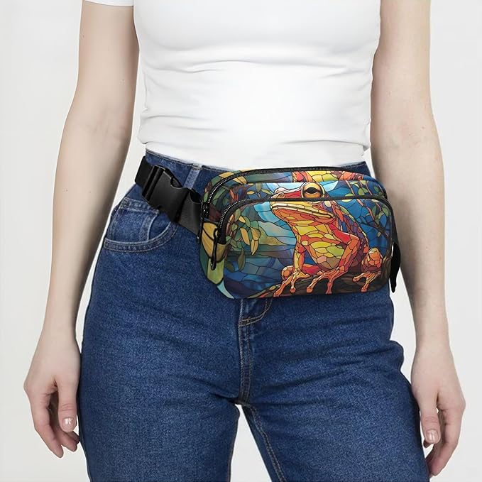 Stained Glass Printed Frog Fanny Pack for Women Men Water Resistant Fashion Waist Packs with Adjustable Strap Belt Bag for Travel Workout Jogging Hiking 21219618