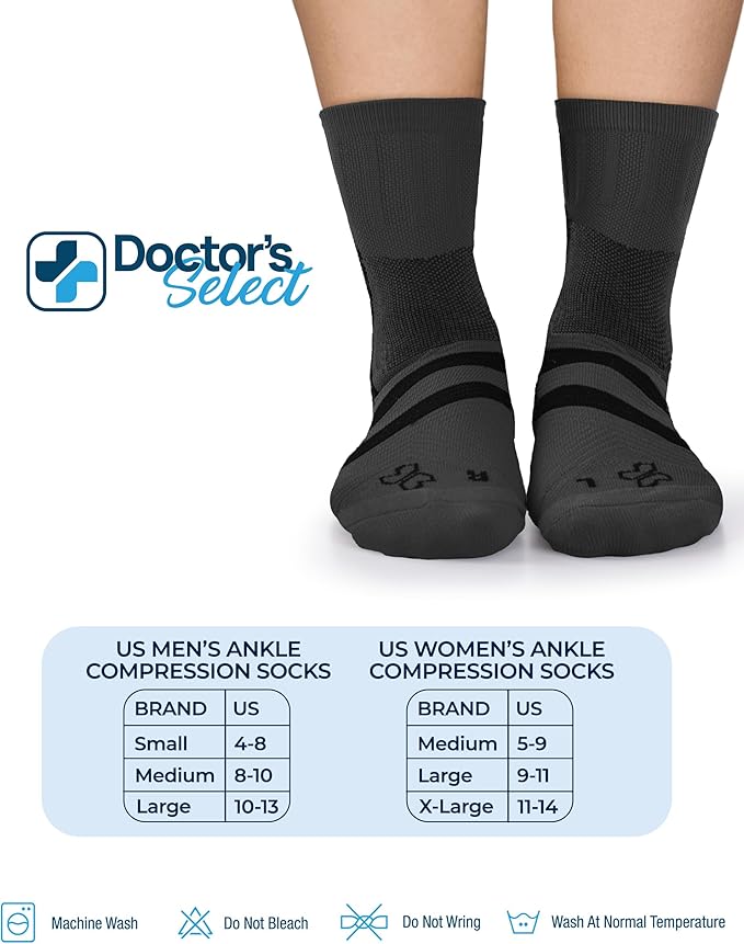 Doctor's Select Plantar Fasciitis Socks - 2 Pairs | Compression Crew Socks for Plantar Fasciitis Relief | Arch Support Socks