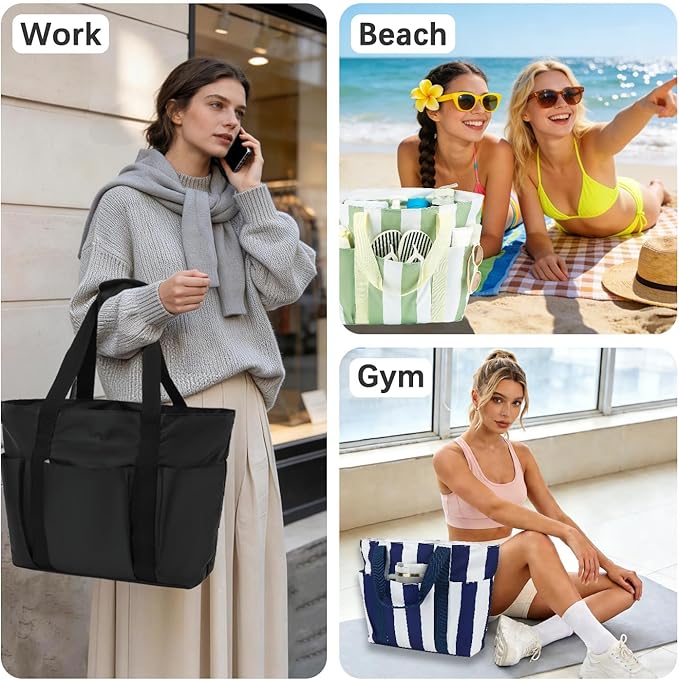 Fammart Waterproof Beach Bag for Women with Wet Pocket, Beach Tote Compatible with Stanley Cup for Pool Travel Cruise