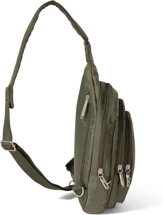 Baggallini Securtex® Anti-Theft Triple Zip Sling 8.6"x15.2" Travel Crossbody Backpack with RFID Wallet Locking Zipper