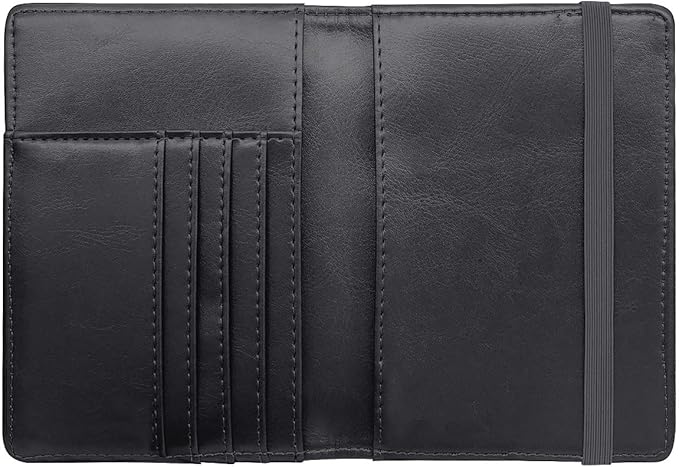 Women's Black Floral Sunflower Passport Wallet Cover with RFID Blocking, 7 Compartments, 4 Card Slots, Magnetic Closure