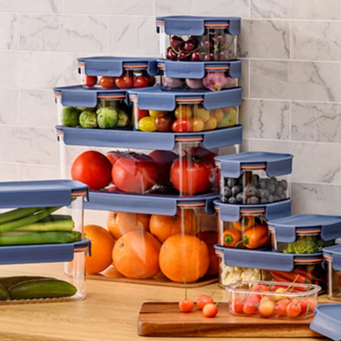LocknLock LBF402RS5N Bisfree Modular Plus Food Storage Containers for Lunch, Meal Prep, Stackable, BPA-Free, Leakproof, Microwave, Dishwasher, Freezer-Safe, 10 Pieces, 5 Boxes and 5 Lids, Navy, 450ml
