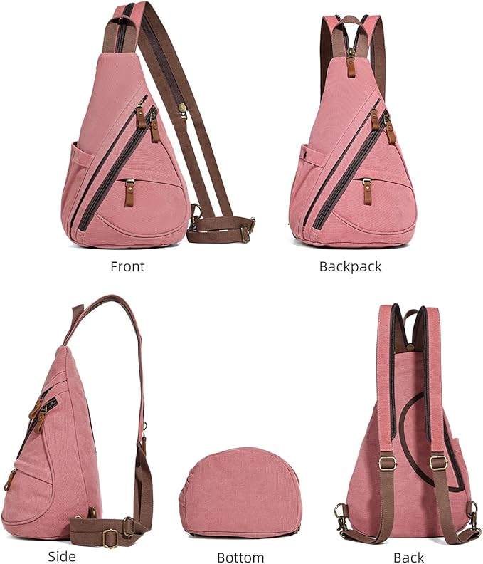 KL928 Canvas Sling Bag - Small Crossbody Backpack Shoulder Casual Daypack Rucksack for Men Women(Large Version, Rust Red)