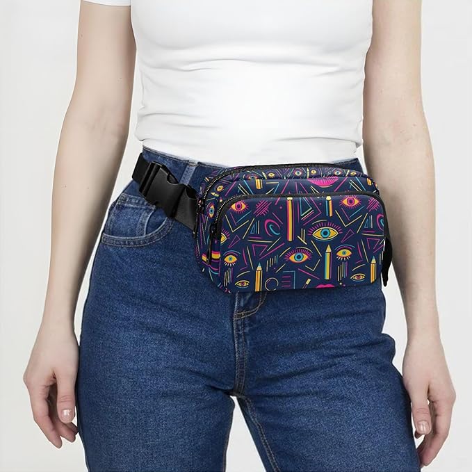 Doodle Eyes Fanny Pack for Women Men Water Resistant Fashion Waist Packs with Adjustable Strap Belt Bag for Travel Workout Jogging Hiking 21220486