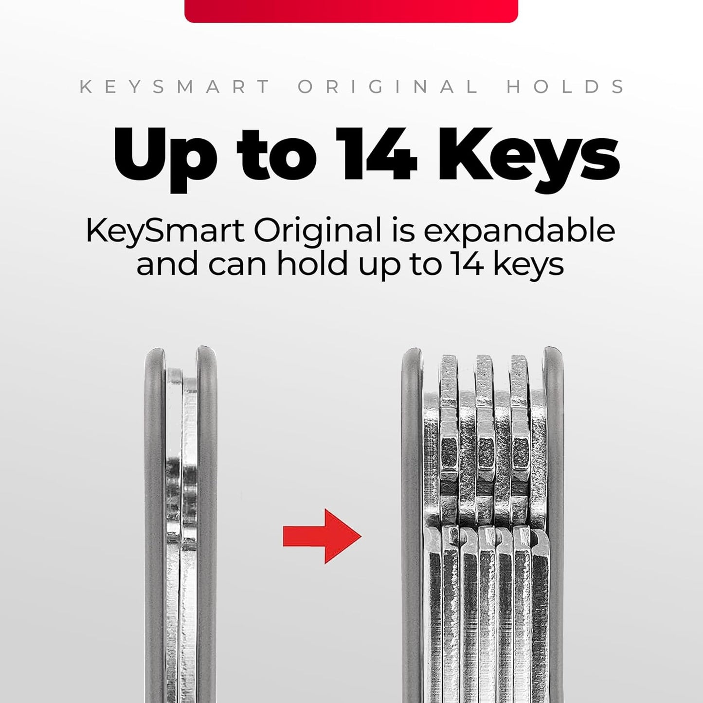 KEYSMART Key Holder for Keychain - Compact Key Organizer for Key Chain, Minimalist Clutter-Free EDC Keychains, Key Ring for Car Fobs Key Chains, Expandable (Up to 14 Keys, Titanium)