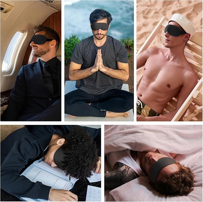 Weighted Eye Mask Cover for Sleeping - Eye Masks for Sleep with Adjustable Strap, Lash Extension Eye Covers for Women Men, 3D Contoured, Plane Travel Essentials, Blindfold for Meditation (Black)
