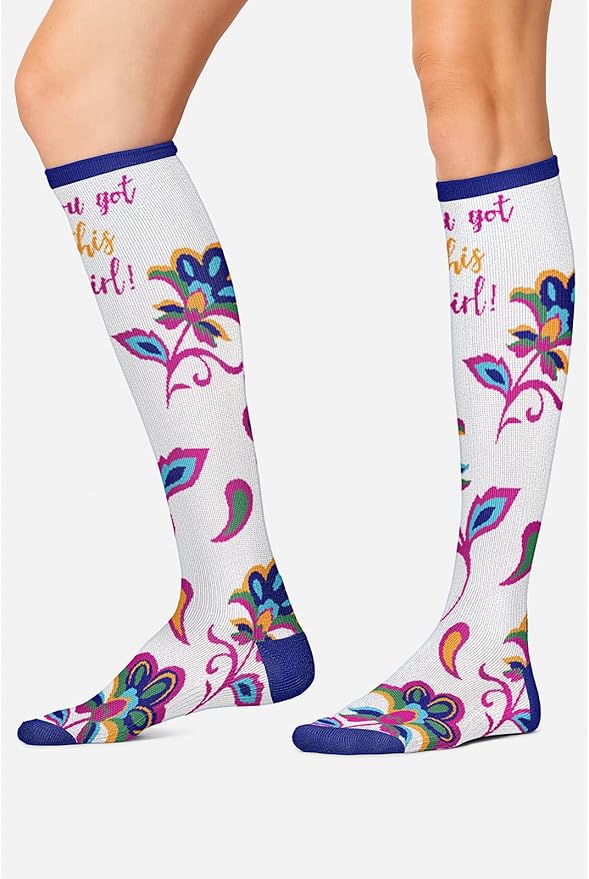 Cherokee Women's 10-15mmHg Compression Socks – Fun Print Knee Highs with Light Support, Soft Feel - PRINTSUPPORT