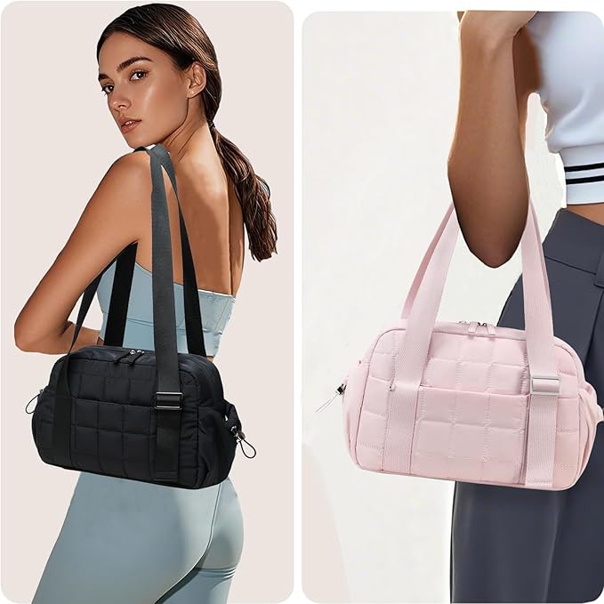 CAMTOP Mini Gym Bag for Women, Small Gym Tote Bag Puffy Quilted Sports Duffel Bag with Wet Compartment and Coin Purse Duffel Bags Dance Yoga Workout Bag for Gifts (All Coral Pink, Mini-12.6")
