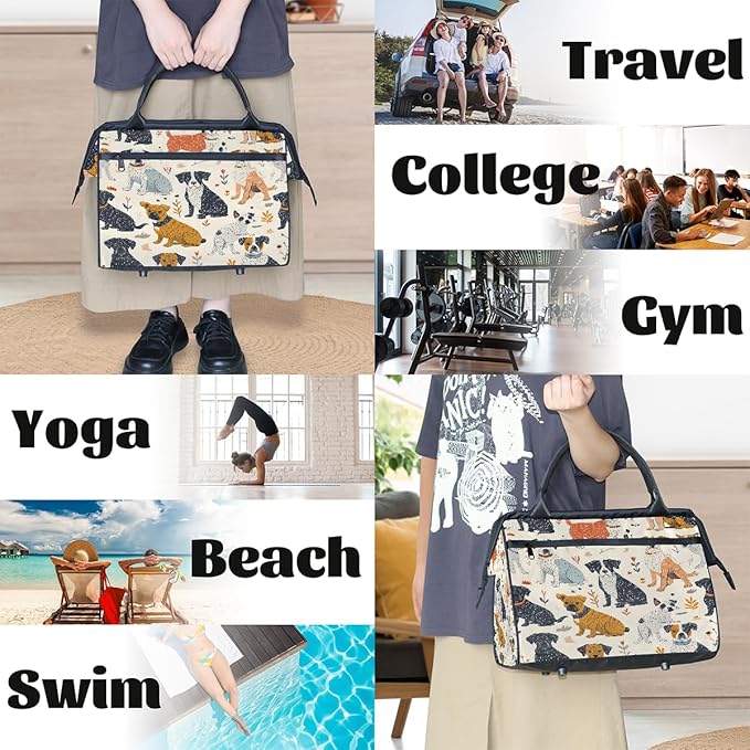 Multipurpose Duffle Bag, Waterproof Carry On Bag with Spacious Design, Cute Dogs Pattern Gym Bags, 15.2x8.3x11.6in