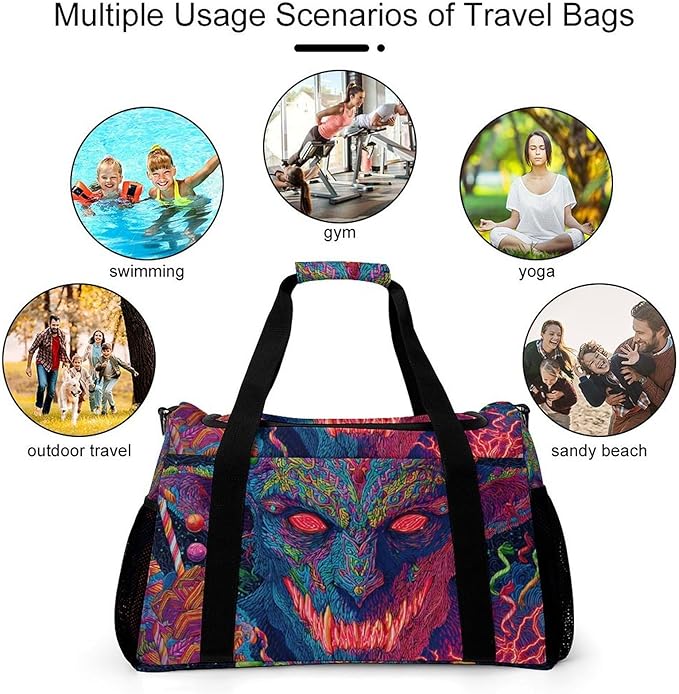 Christmas Krampus Devil Duffle Bag Gym Bag for Workout Travel Tote with Detachable Straps