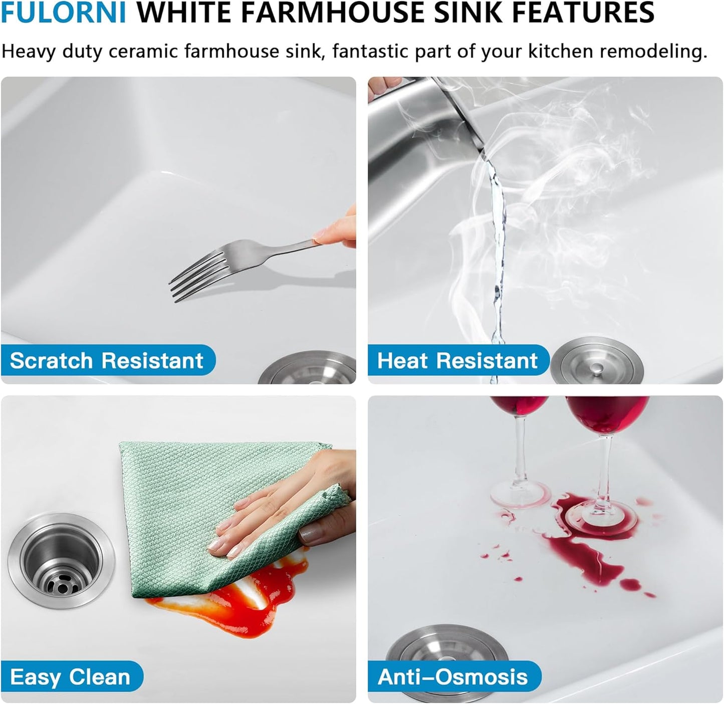 33 White Farm Sink - Fulorni 33"x21" Farmhouse Kitchen Sink Curved Apron Front Ceramic Porcelain Fireclay Single Bowl Farmer Style Basin