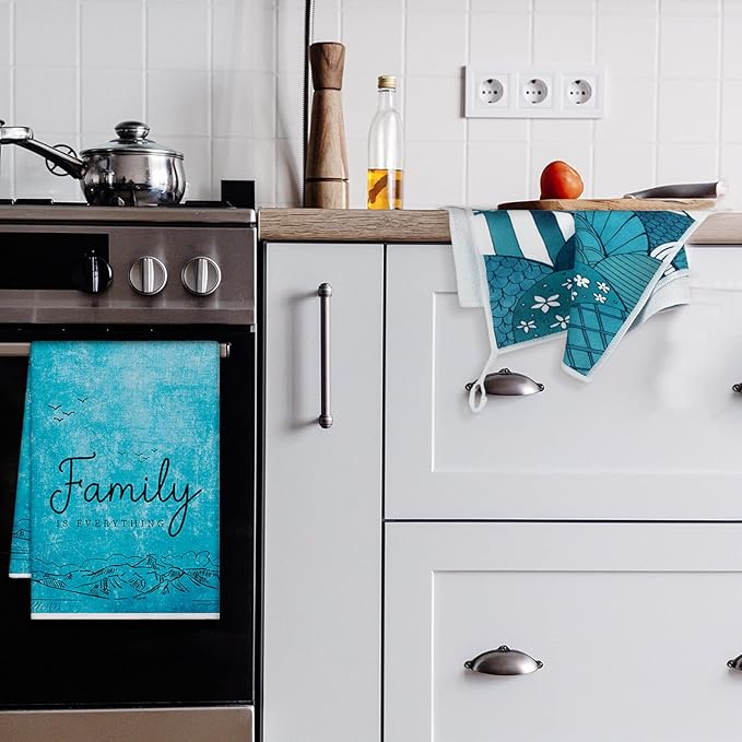 Bencailor 6 Pcs Teal Kitchen Towels Turquoise Dish Hand Towels Farmhouse Absorbent Tea Washcloth for Winter Spring Bathroom Kitchen Decor Gifts 24 x 16''