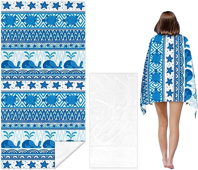 Whale Pattern Beach Towel - 35x70 Inch Fast Dry Microfiber Towel, Lightweight & Versatile for Beach, Pool, Yoga, Travel, Ideal as Beach Blanket & Vacation Essential