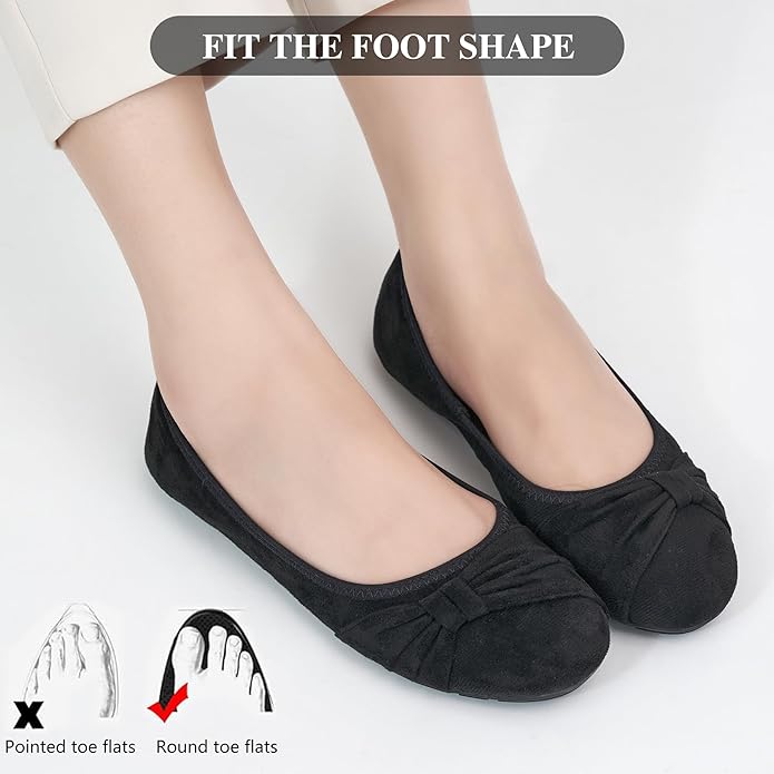 Ecetana Womens Flats Shoes Dressy: Round Toe Bowknot Suede Foldable Ballet Flats Comfortable Casual Slip On Loafers