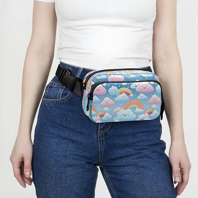Cute Clouds Rainbow Fanny Pack for Women Men Water Resistant Fashion Waist Packs with Adjustable Strap Belt Bag for Travel Workout Jogging Hiking 21219738