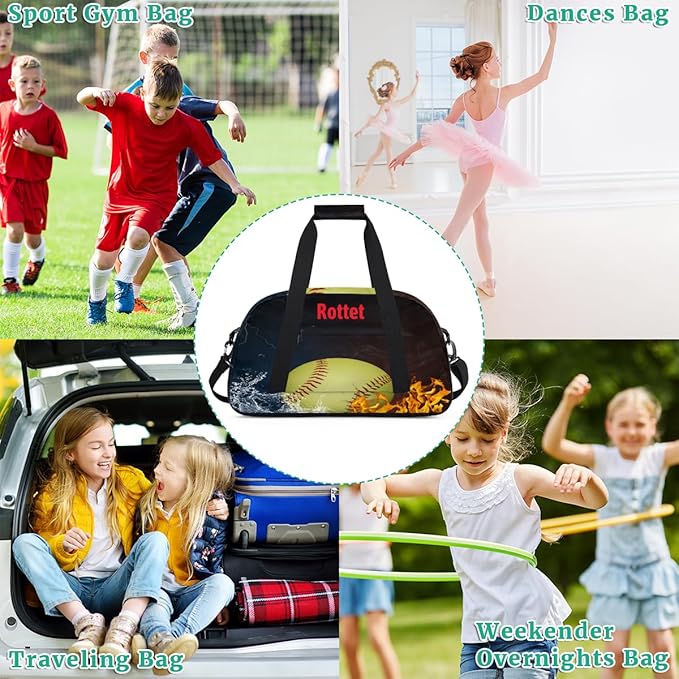 Personalized Sports Duffel Bags, Custom Kids Football Duffle Bag for Boys with Your Name, Lightweight Overnight Weekender Bag for School Gymnastics Travel,Yellow Soccer Ball