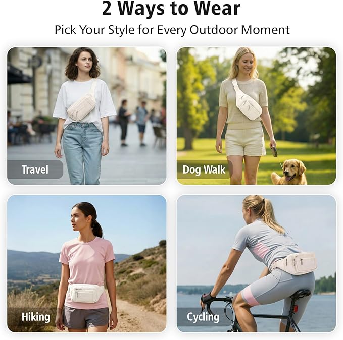 Packism Fanny Packs for Women Men - 6 Pockets Large Crossbody Waist Bag with Adjustable Strap Belt Bag for Travel Running Hiking