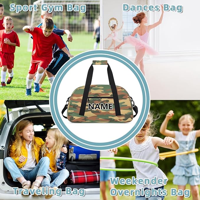 Camouflage Mini Gym Bag 18 inch for Women Men Waterproof Custom Green Camouflage Travel Duffel Bag Carry On Overnight Tote Nurse Bag for Work Fitness Hiking