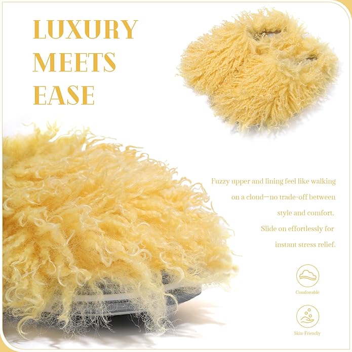 GOKTOW Fluffy Furry Slippers for Women - Non-Slip Warm Fuzzy Fluffy Slides, Indoor Home Quick Trip House Slippers
