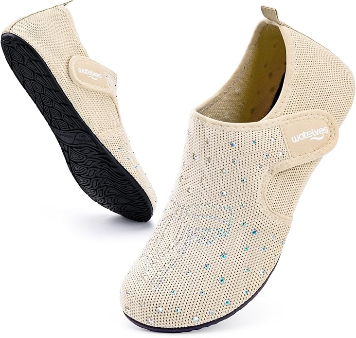 WateLves Water Shoes for Women Men Swim Beach Aqua Socks House Slippers Quick Dry Barefoot Travel Shoes with Adjustable Magic Tape for Pool Diving Boating Yoga