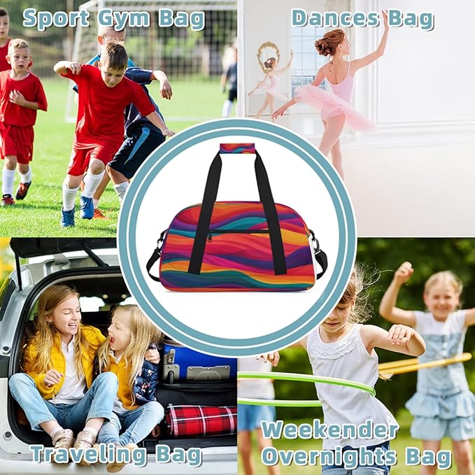 Kids Duffle Bag Girls Boys Colorful Ocean Waves Lines Weekender Overnight Bag,Lightweight Duffel Bags for Traveling Gym Sport Dance