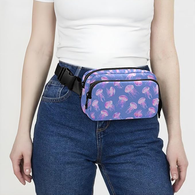 Pink Jellyfish Fanny Pack for Women Men Water Resistant Fashion Waist Packs with Adjustable Strap Belt Bag for Travel Workout Jogging Hiking 21219025