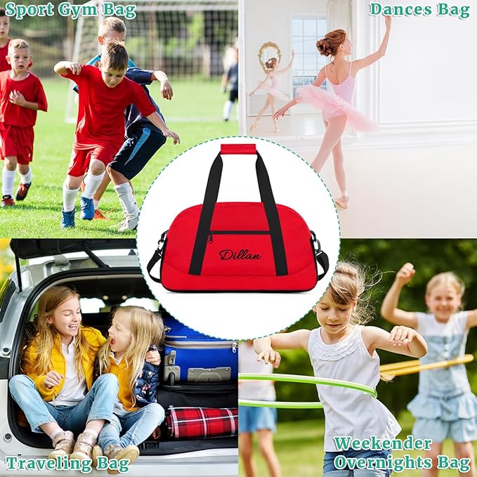 Personalize Kids Duffel Bag With Custom Name Text Carry-On Overnight Travel Gym Lightweight Dance Sports Bags For Boys Girls Kids/Red