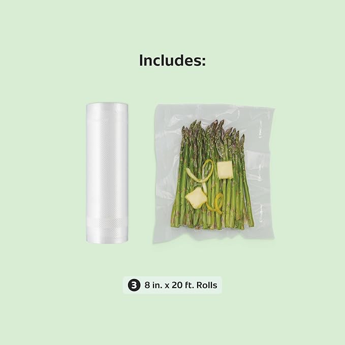 FoodSaver Custom Fit Airtight Food Storage and Sous Vide Vacuum Sealer Bags,8 x 20',Perfect for Meal Prep and Sous Vide Cooking,(Pack of 12)