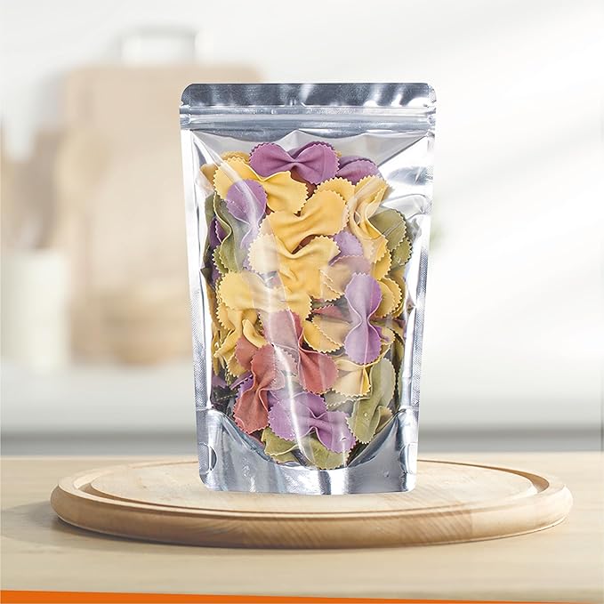 BELLE KR® Pint Mylar Bags for Food Storage - Pack Of 300-5x8-7.5mil Thick - Gusseted Bottom Clear Front Mylar Bags for Freeze Dryer - Labels Included