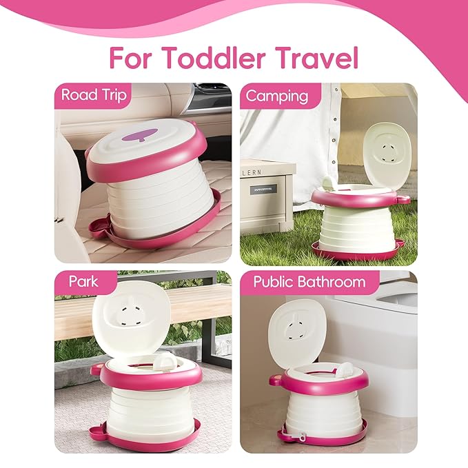 Travel Potty Seat for Toddler,Foldable Car Potty for Toddler, Portable Toilet Seat for Kids with Potty Liners, Absorbent Pads, Portable Potty Seat for Toddler Travel, Camping and Outdoor Use