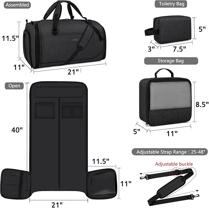 Convertible Garment Bags for Travel - Carry on Garment Duffle Bag with Backpack Straps for Men Women, 4 in 1 Large Travel Duffel Bags with Shoes Compartment Hanging Suit Dress Weekender Bag 3pcs Set