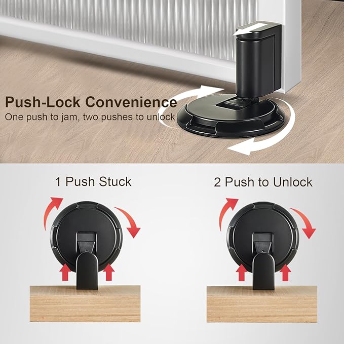 Windproof Door Stopper Indoor Heavy Duty Floor Door Stop Keep Door Open Mechanical No Drilling Door Stopper with Screws and 3M Adhesive, 4 Pack, Grey