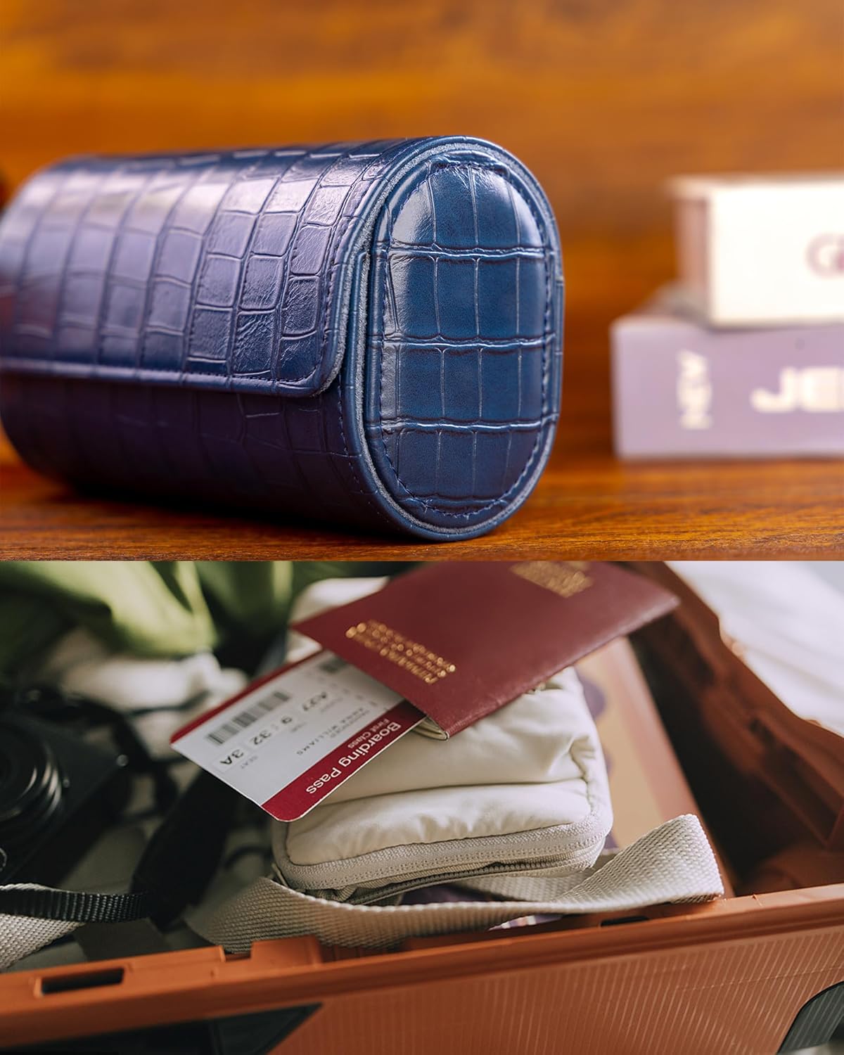 MR.OKAY 3 Watch Travel Case- Classic Leather Watch Case With Superb Texture. (Portable Watch Roll Or Organizer For Storage And Display).Festival Gift For Men, All Handcrafted By Artisans.