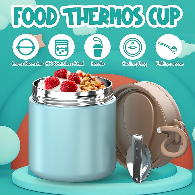 Insulated Food Jar for Kids - 15.2 Oz, Thermo for Hot Food, Soup Thermo, Insulated Food Container, Termos Para Comida Caliente, Width Mouth Stainless Steel Lunch Box with Spoon, Starry Black