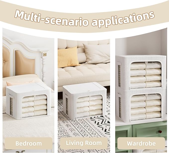 FHSQX 8 Pack Clothes Storage Bins - Foldable Storage Bins for Clothes Fabric Storage Box with Metal Frame (Cream White, 19.7x15.7x13.8 inch)