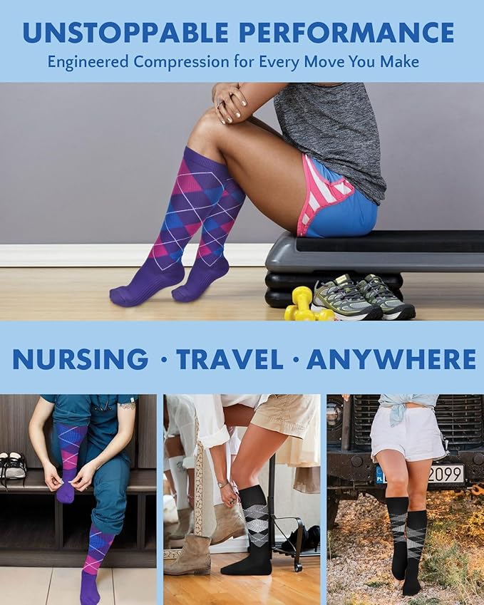 2Packs Compression Socks for Women - 15-20 mmHg Graduated Circulation Support for Nurses, Athletes and Travel