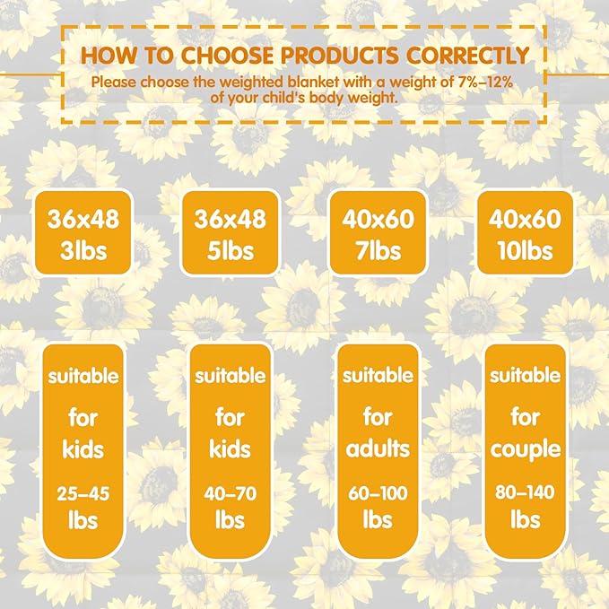 yescool Weighted Blanket 7 Pounds Cooling Weighted Lap Blanket, Sunflower Heavy Blanket for Sleeping, Breathable Weighted Throw Blanket Gifts for 60-80lbs, 40"x60"