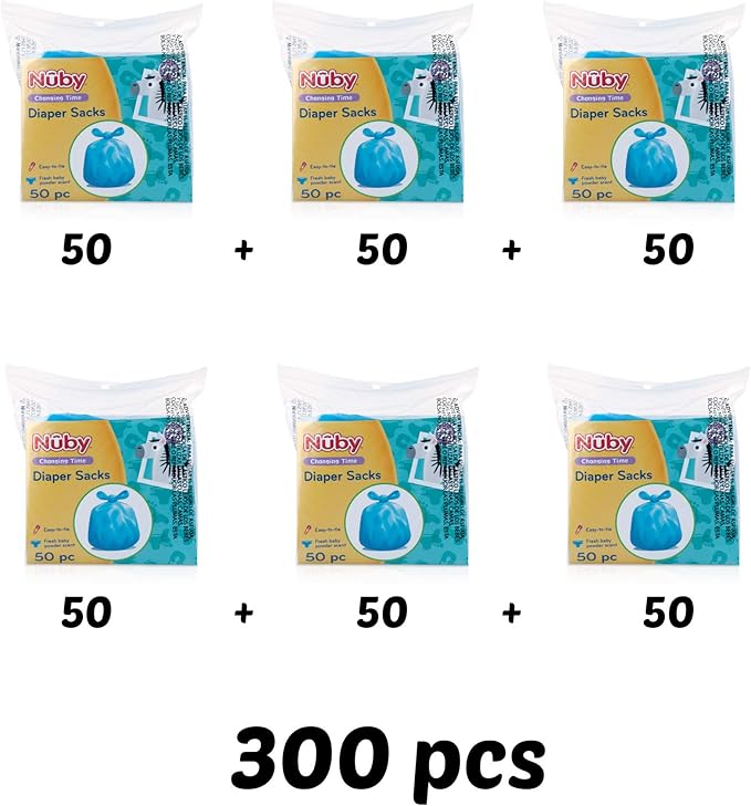 Nuby Diaper Disposal Bags for Baby - (6-Pack) 50 Count Disposable Bags - Fresh Baby Powder Scent - Blue
