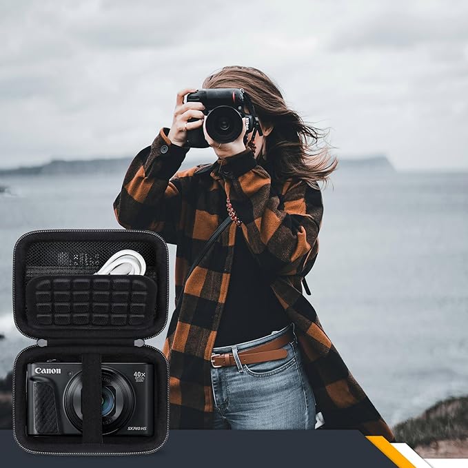 RAIALL Carrying Case for Canon PowerShot SX740/ SX730/ ELPH 360/ SX720/ SX710/ SX610/ SX260 HS Digital Camera, Vlogging Camera Travel Hard Bag, Mesh Pocket for Battery, SD Cards and USB Cable, Black