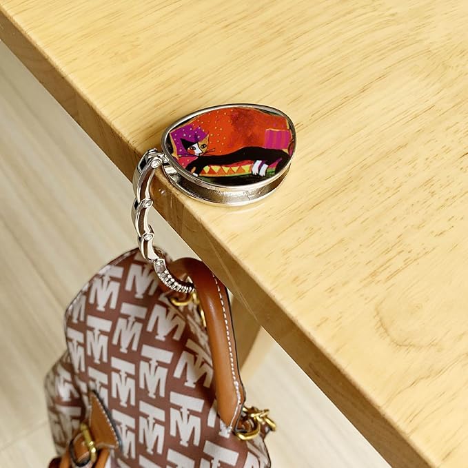 KSMD Animal Design Purse Hooks for Table and Bars,Portable Purse Hanger Organizers Hooks Handbag Holder Pocketbook Holder Bag Storage for Desk Bag Hook,Foldable Folding Table Hook Hanger (Lonely Cat)