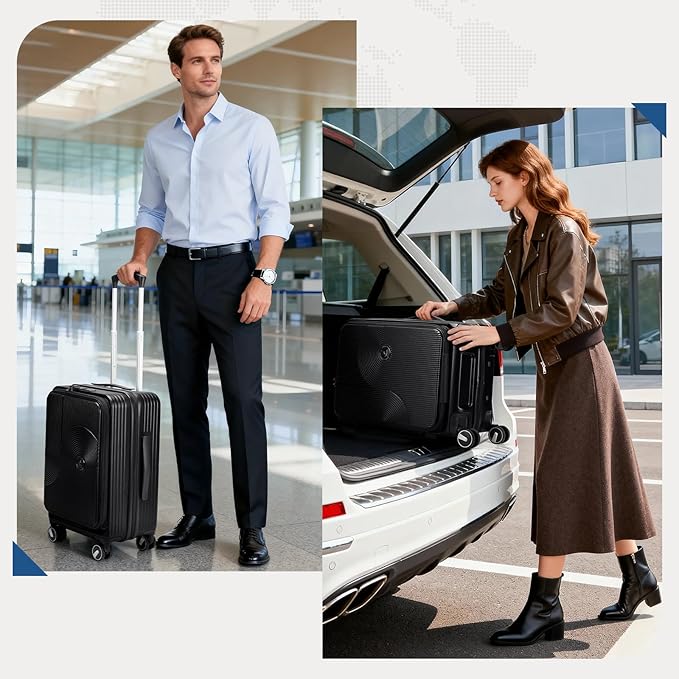 RAINSMORE Carry on Luggage 20 Inch Expandable, Airline Approved Carry on Suitcase with Front Compartment & Top Opening Hard Shell Rolling Travel Luggage with TSA Lock & Spinner Wheels, Black