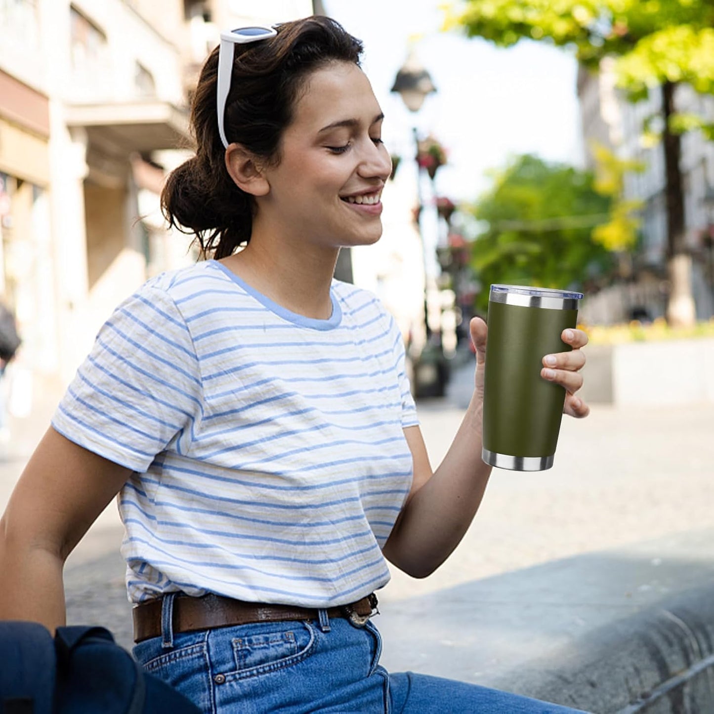 20oz Tumbler with Straw and Brush, Stainless Steel Vacuum Insulated tumbler, Double Wall Insulated Coffee Tumbler for Outdoor, Home, Travel,Office (Army Green,4pcs)