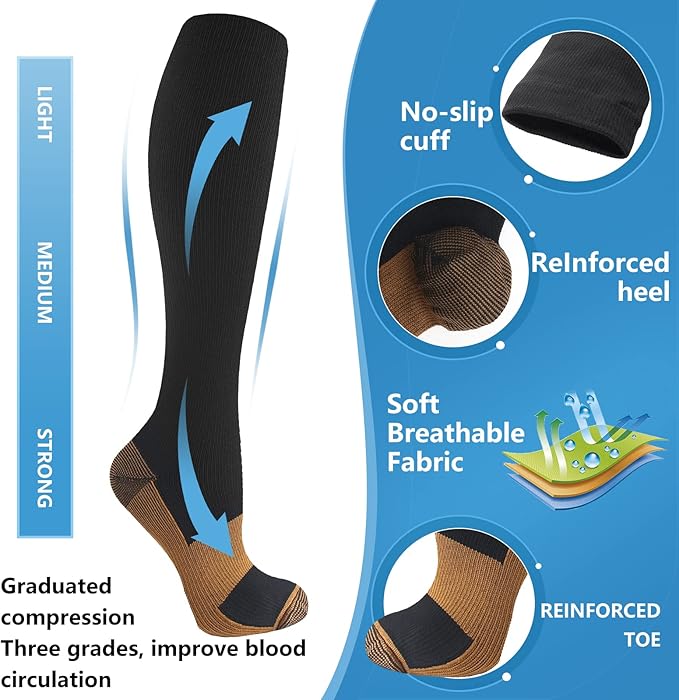 bropite Flora Compression Socks for Women & Men-Knee high 6 Pairs 20-30mmhg Support Running Nurse Travel