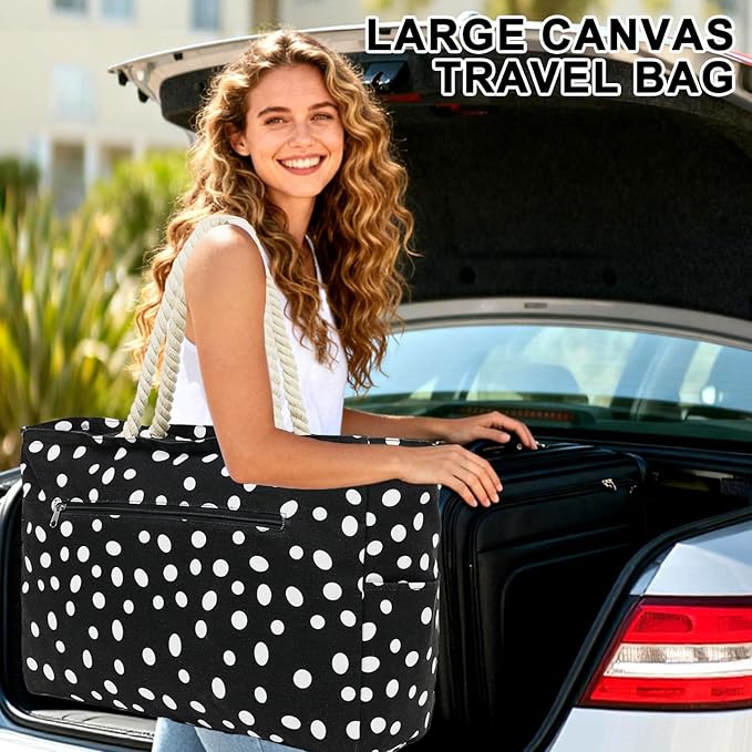 Large Canvas Beach Bag for Women, Beach Bags Waterproof Sandproof with Zipper & Wet Bag Cruise Essentials