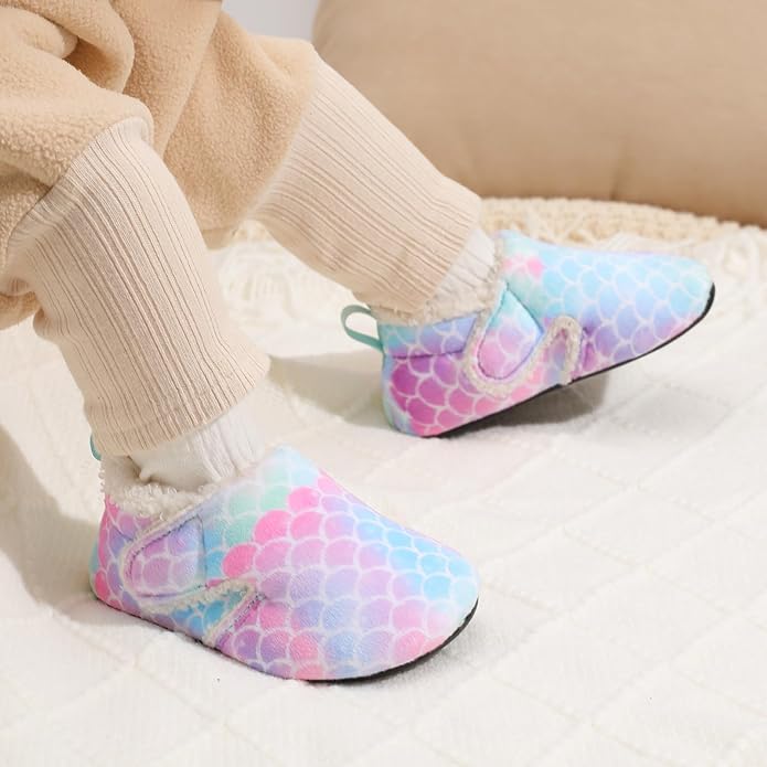 JOINFREE Toddler Slippers Boys Girls Adjustable House Shoes Barefoot Sock Shoes with Rubber Sole Baby Comfort Warm Indoor Outdoor Walking Shoe