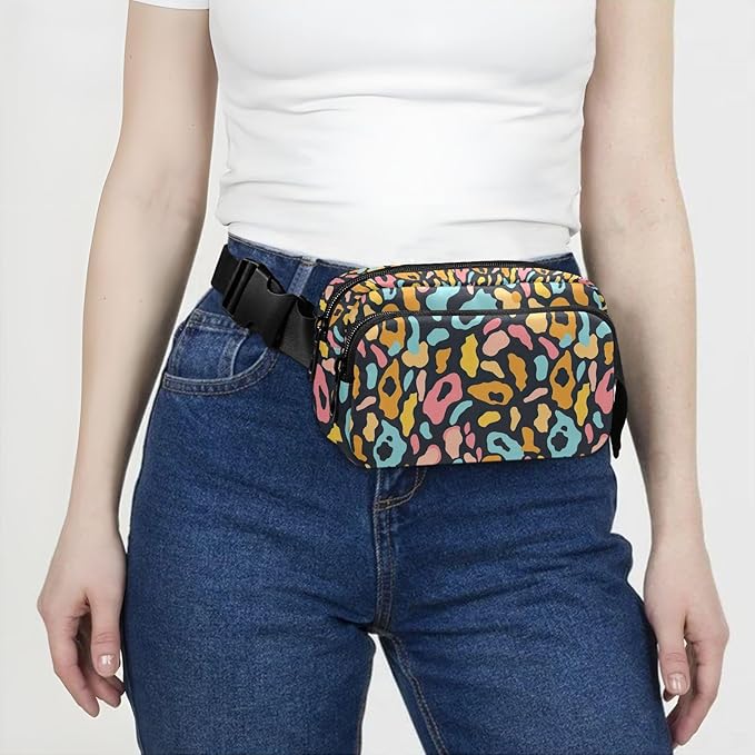 Color Leopard Fanny Pack for Women Men Water Resistant Fashion Waist Packs with Adjustable Strap Belt Bag for Travel Workout Jogging Hiking 21220403